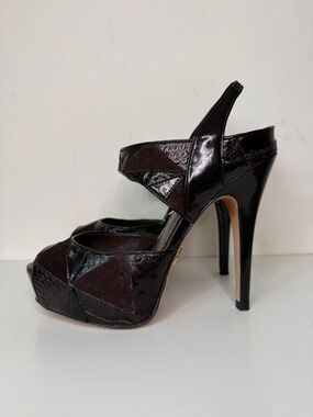 Bebe Diane Brown Leather Platform Heels Womens Size 6 Peep Toe Stiletto